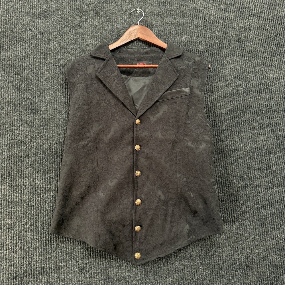 VATPAVE Men's Black Jacquard Suit Vest Size M Gothic Steampunk Dragon Buttons